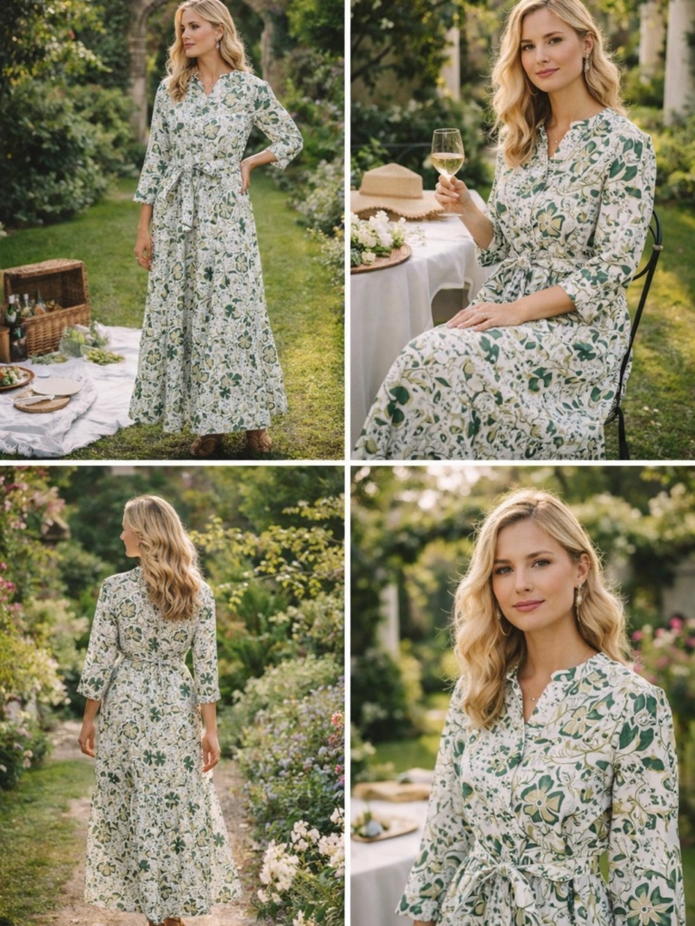 💚 Beau & Ro Floral Maxi Dress XL Belted Cotton Romantic Cottagecore NWT